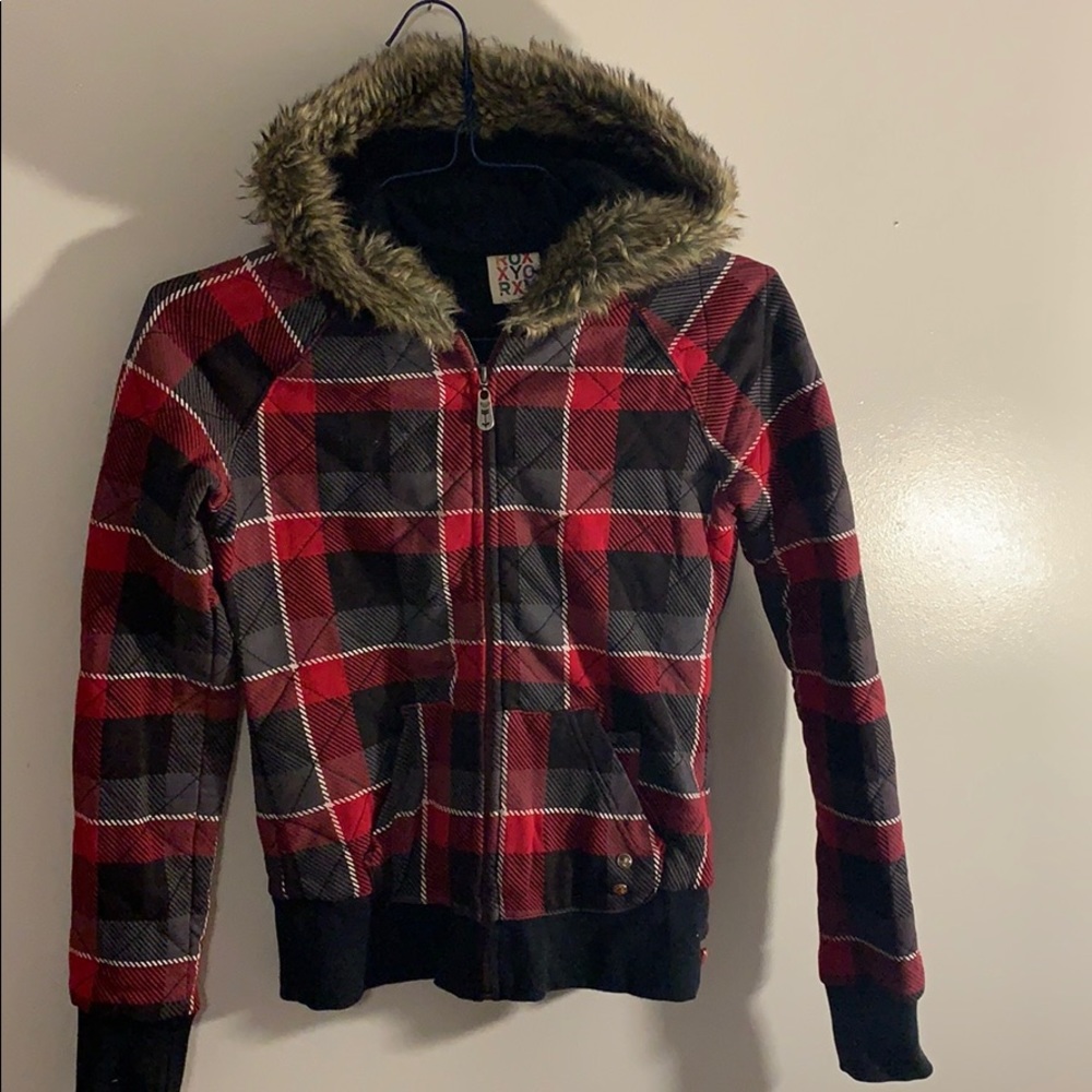 Roxy plaid zip up hoodie